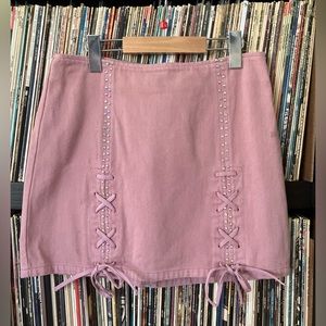 Pink Denim Mini Skirt Sparkle Rhinestones